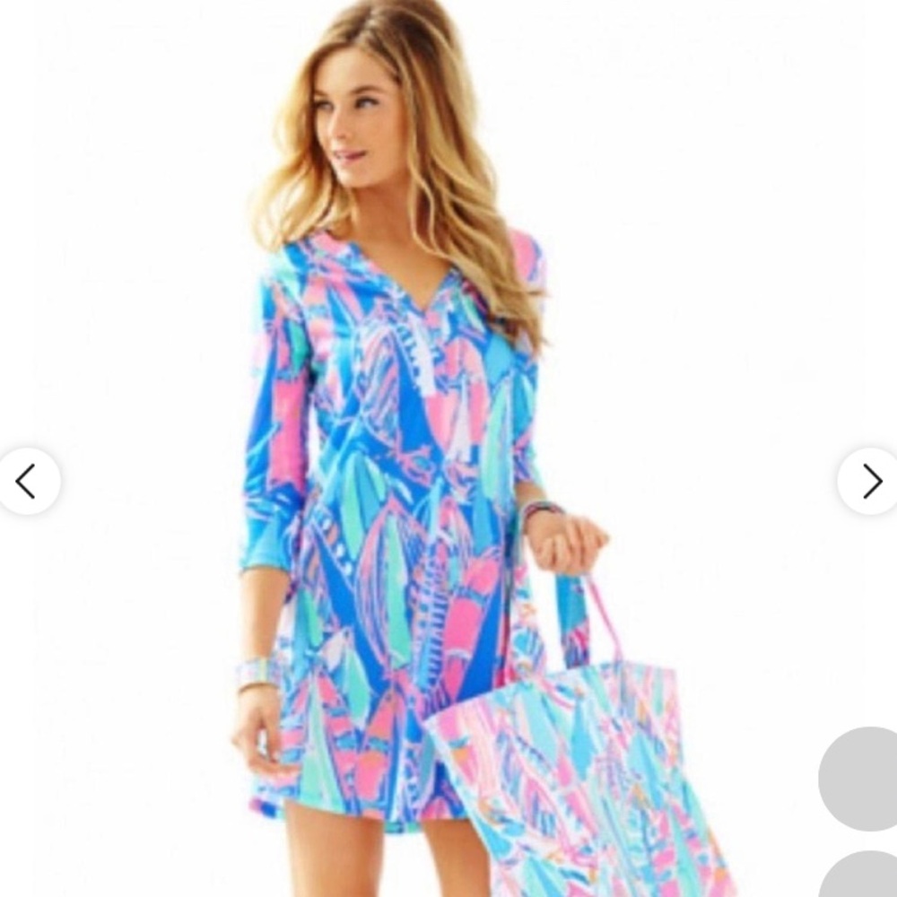 Lily Pulitzer Vibrant Blue Pink Tropical Printed Cotton Tunic Dress